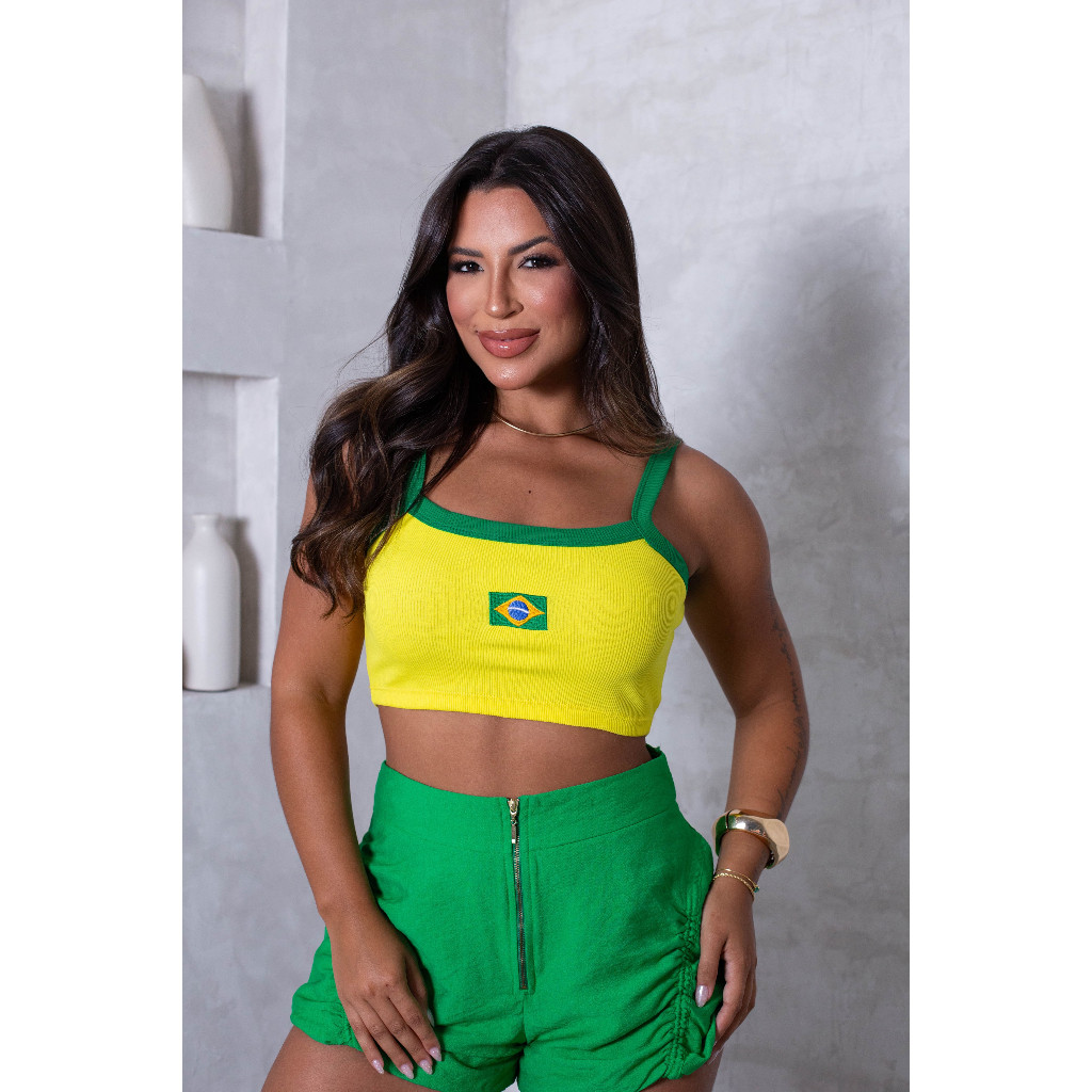 Cropped Fita Brasil Top Alcinha Copa do Mundo Seleção Brasileira Brazil Jogos Carnaval Bandeira