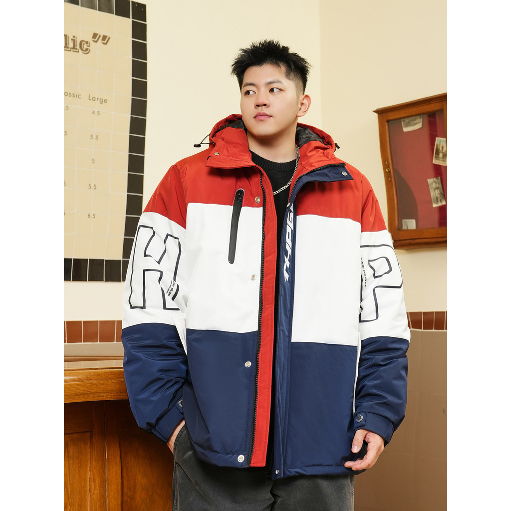 THE PANG Street Wear Plus Size Roupas Masculinas Gordo Inverno Solto Roupas de Algodão com Capuz Masculino Contraste Cor