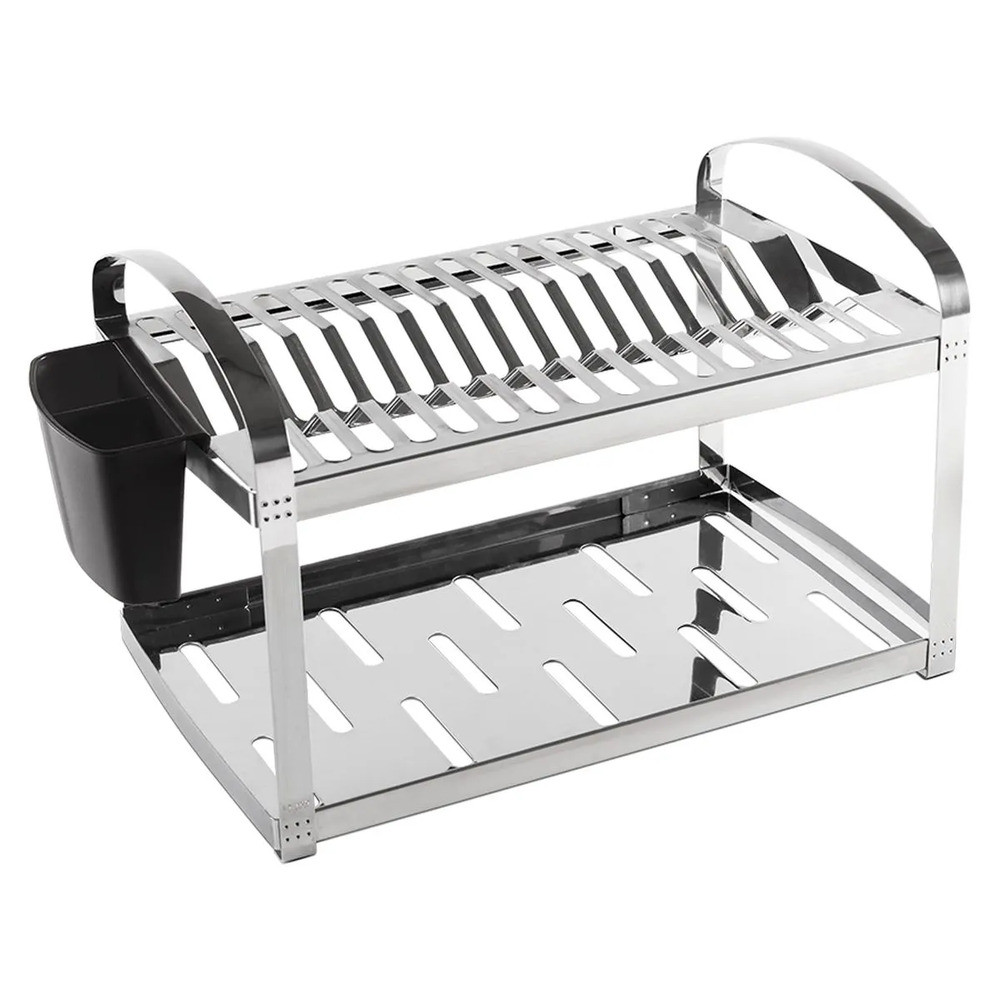 Escorredor de Louças em Aço Inox C/Capacidade P/16 Pratos e Suporte Plástico P/Talheres Suprema 40x28,5x27cm Brinox