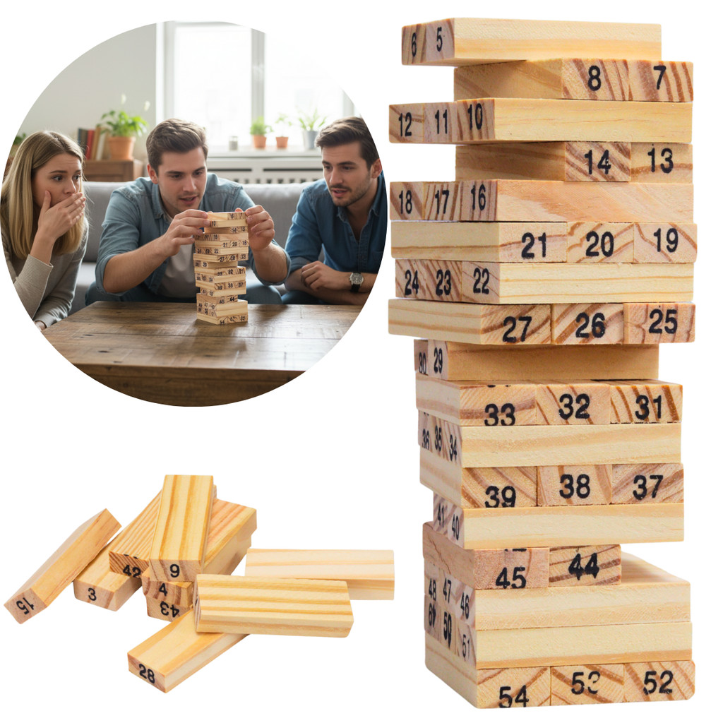 Jogo de Empilhar Blocos Caiu Perdeu 54 Peças Diversão e Habilidade Castela em Oferta na Shopee