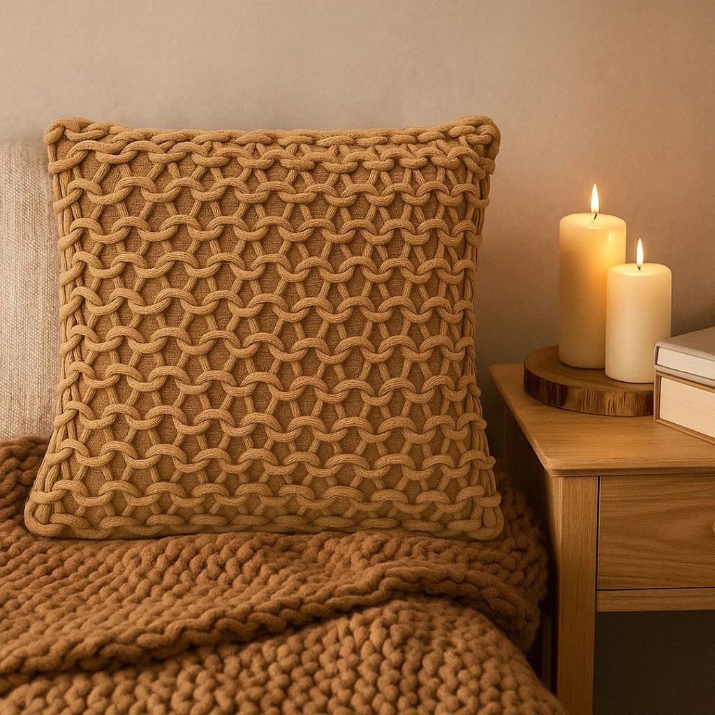 Capa de Almofada Corda Trançada Decorativa Rustica Boho Cru Areia Chocolate Terracota 43x43
