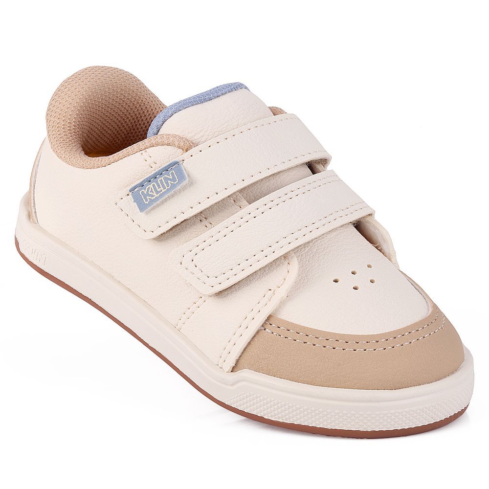 Tênis Infantil Menino Klin Oiginal Flyer Bege e Off-White – Velcro Duplo Anatômico em Oferta na Shopee