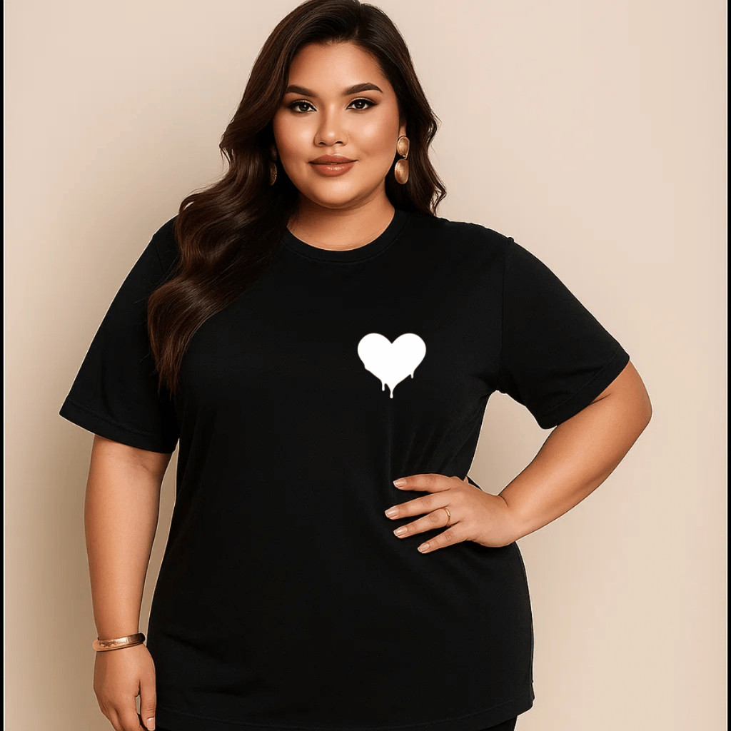 Camiseta Plus Size Feminina P Ao G5 Algodão 100% Estampada Natal Coração Pequeno Básica Casual Academia Verão