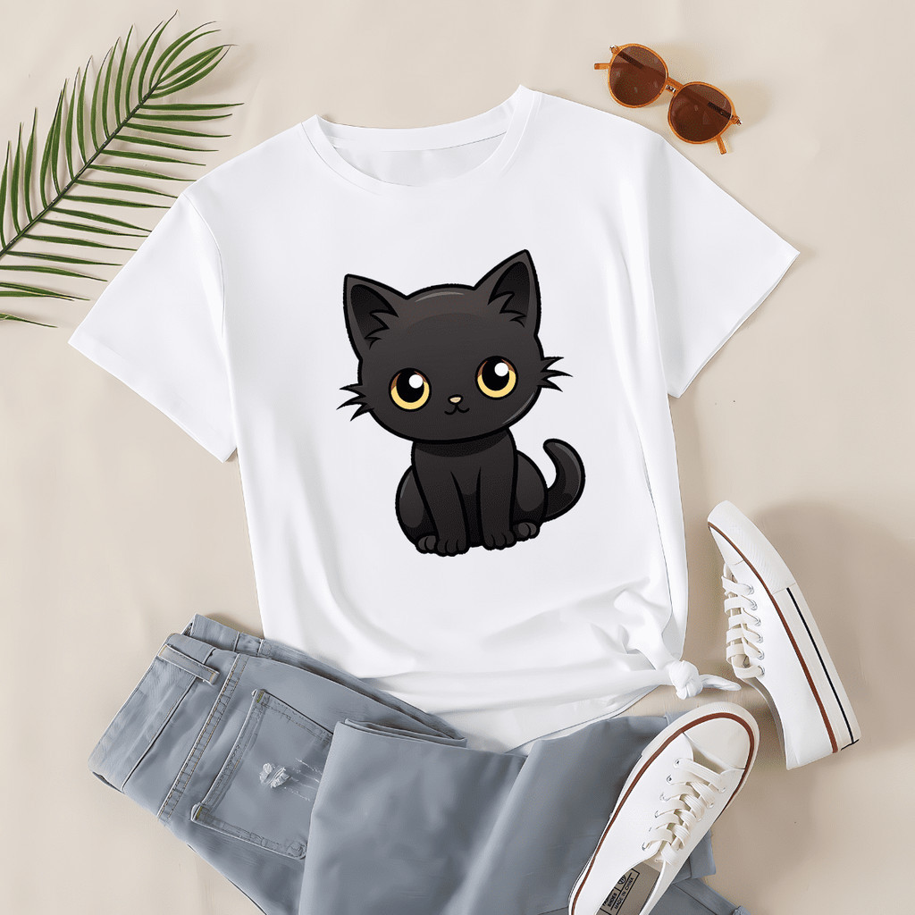 Camiseta Camisa Algodão Linda Camiseta Feminina Manga Curta Estampa Gatinho Sublimada Premium Envio Imediato Premium