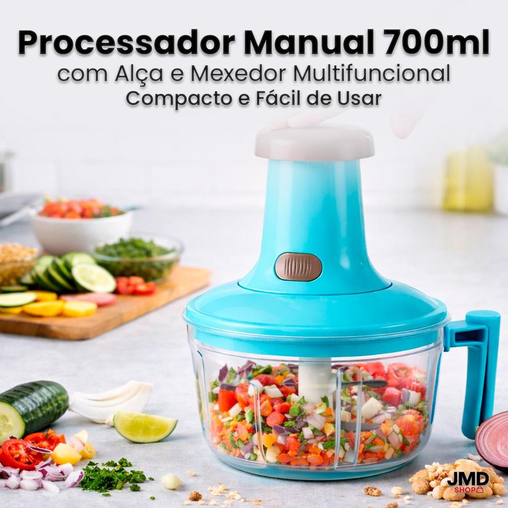 Processador de Alimentos Manual 700ml com Alça e Mexedor Ideal para Carnes e Legumes