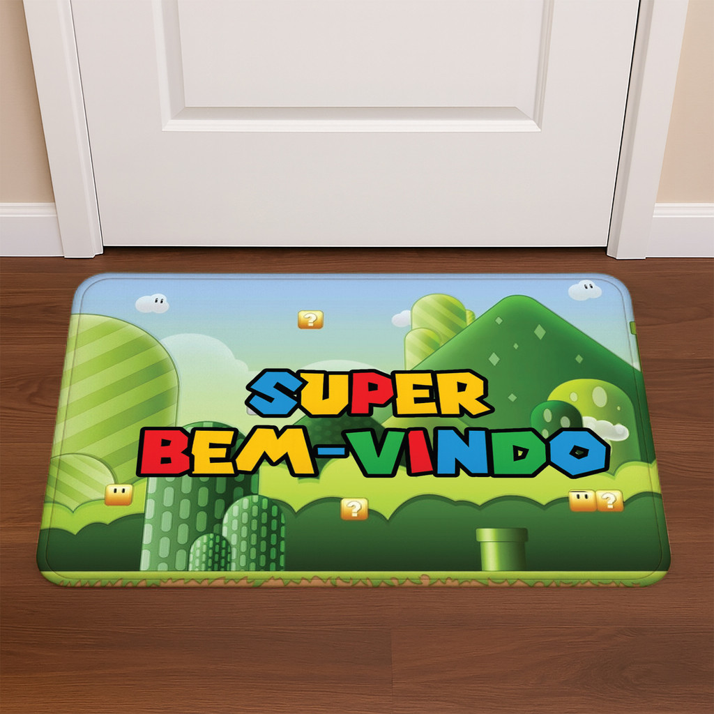 Tapete de Porta Super Bem‑Vindo Super Mario 60×40 Decorativo, Antiderrapante, Lavável em Oferta na Shopee