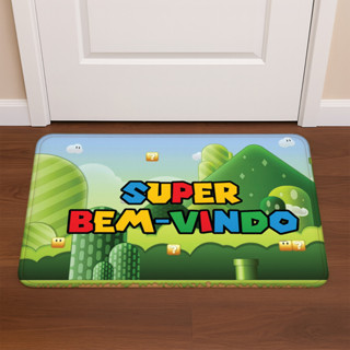 Tapete de Porta Super Bem‑Vindo Super Mario 60×40 Decorativo, Antiderrapante, Lavável em Oferta na Shopee