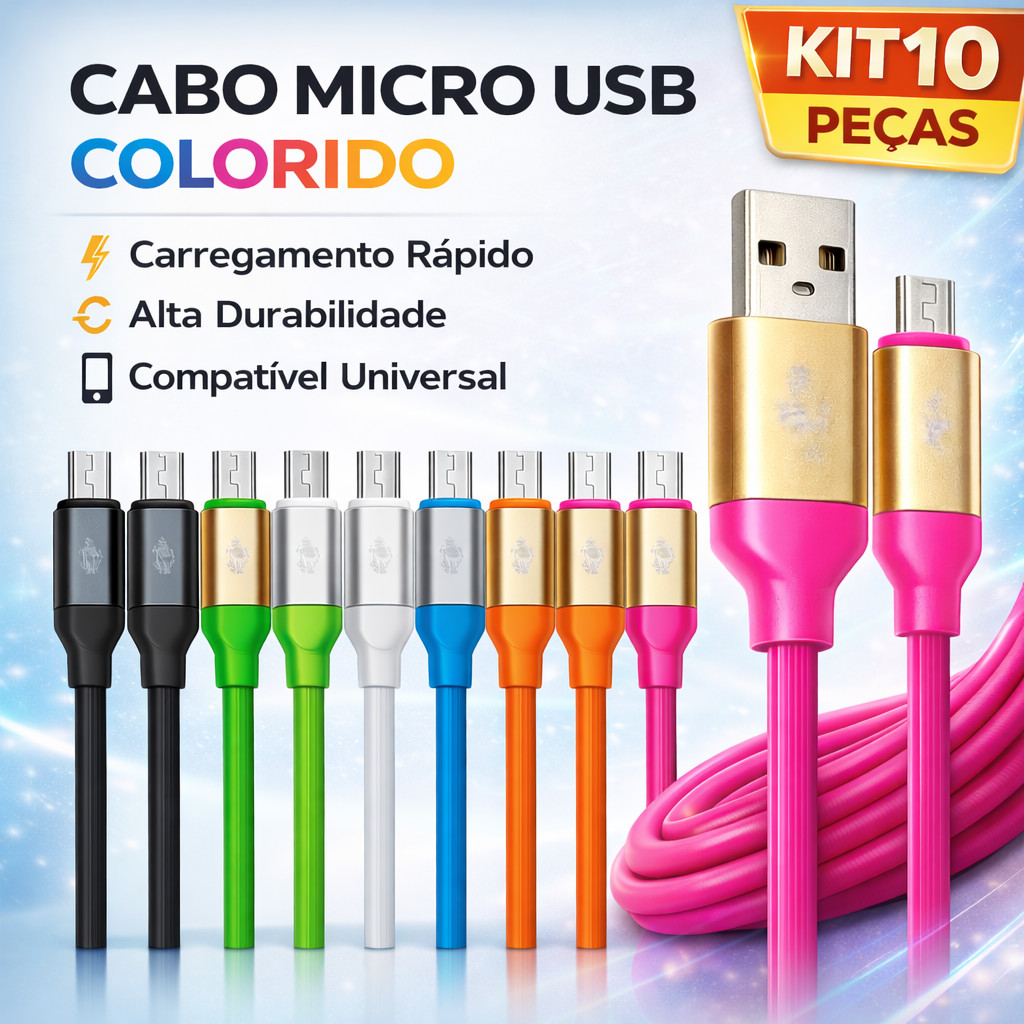 Atacado- Kit 10 Cabos Carregador Emborrachado USB TYPE-C V8 Lightning Dados Carregar 10 Unidades