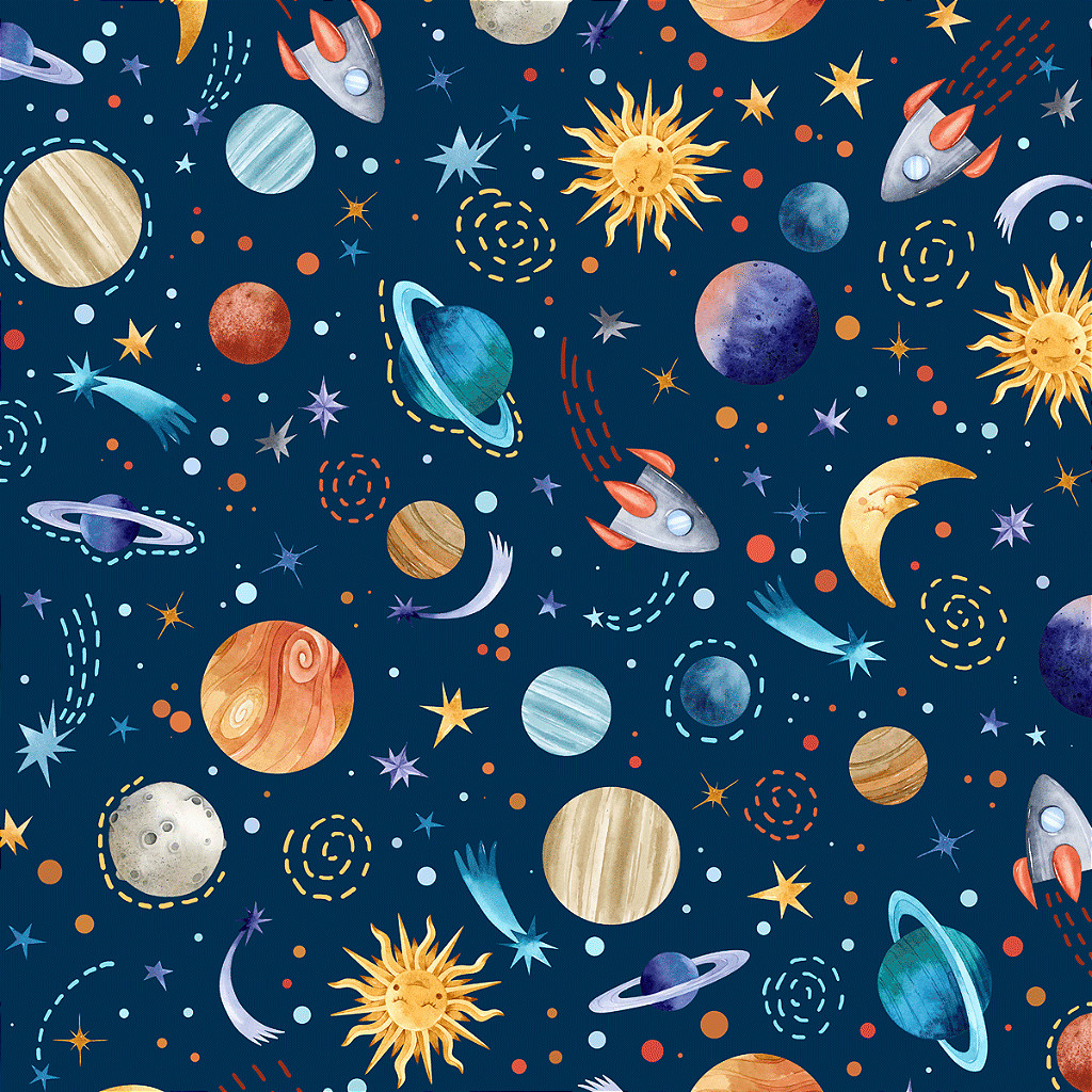 Tecido Tricoline Estampa Digital Mundo Espacial (Espaço)- Coleção Doce Infância - Peripan - 50 x 150 cm