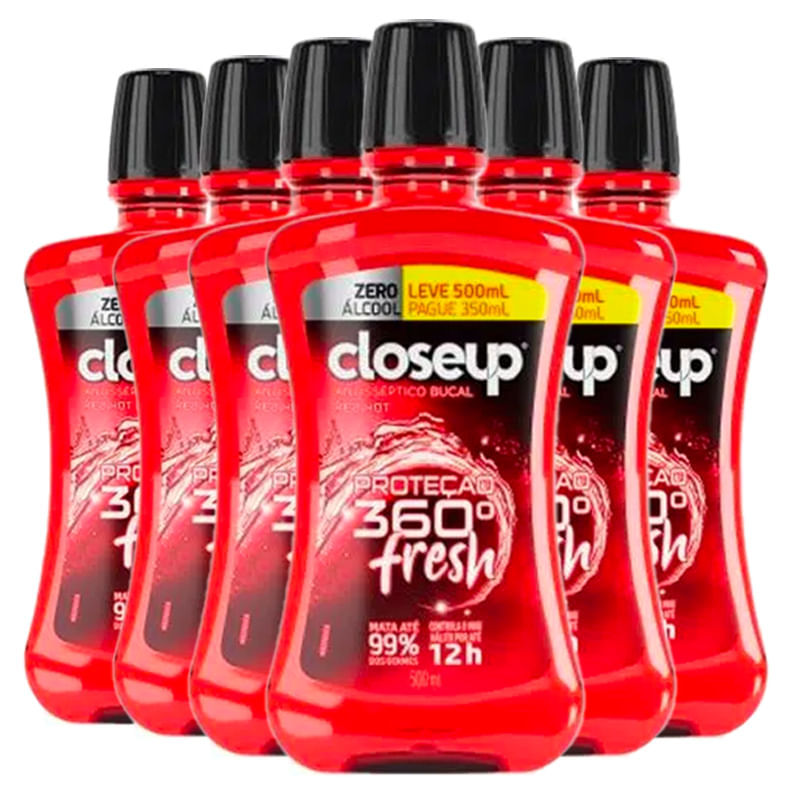 Kit Antisséptico Bucal Close Up Red Hot Sem Álcool 500ml 6 Unidades em Oferta na Shopee