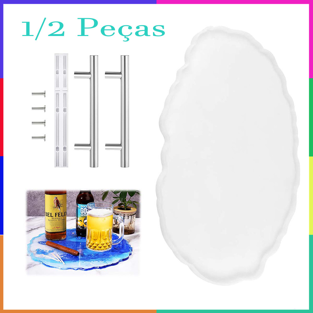 1/2 Pçs Bandeja de resina epóxi moldes de silicone para bandeja retangular, tábua de servir de mármore redonda com alças