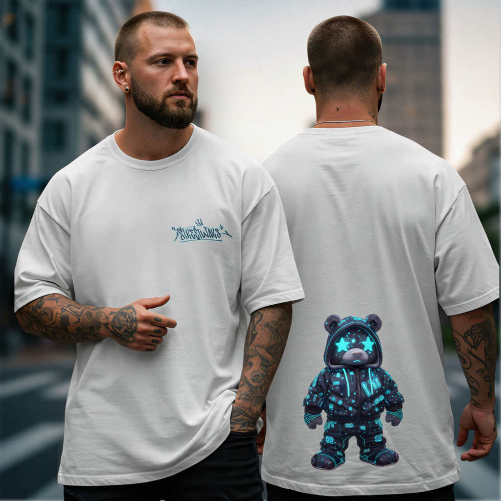 Camiseta Oversized Masculina Urso 54 Algodão Estampa Academia Treino Casual Streetwear Confortável Estilo