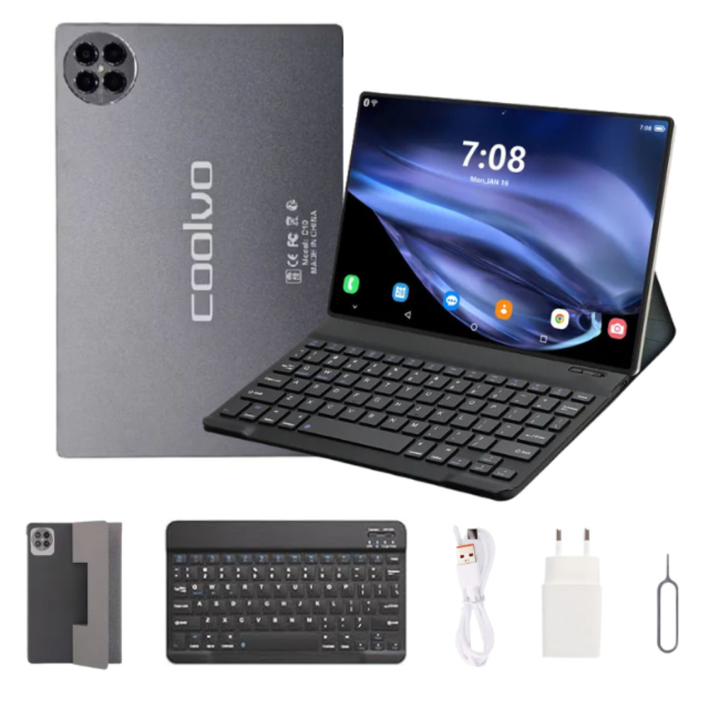 Tablet Android C10 256gb Memória 8gb Ram 10' Polegadas Wifi 5G Dual Chip Modelo Coolvo + Teclado