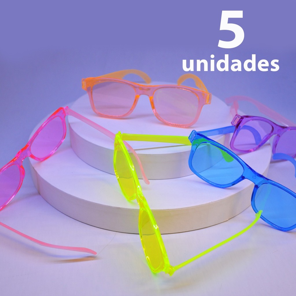 KIT 5 Óculos de Festa Cristal Colorido Sortidos Brilho Glam – Perfeito para Fotos e Eventos em Oferta na Shopee