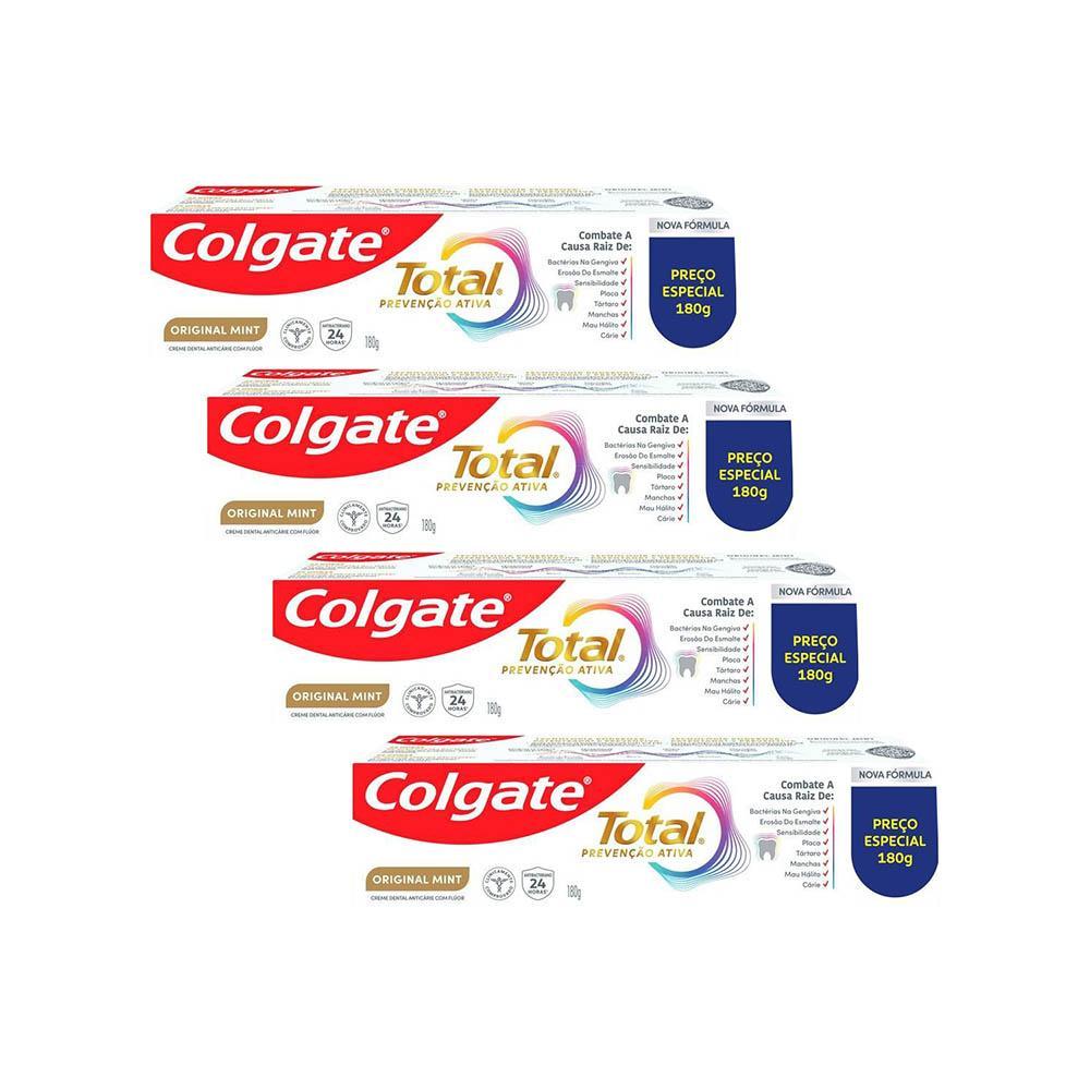 Kit 4 Cremes Dentais Colgate Total Mint Prevenção Ativa 180g