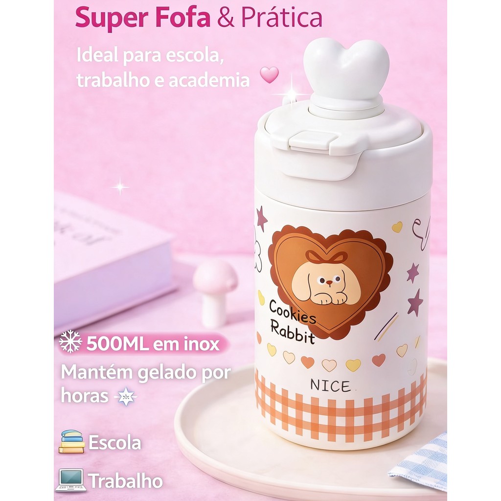 Copo Infantil 500ml ❄️ Mantém Gelado por Horas • Casa e Decoração