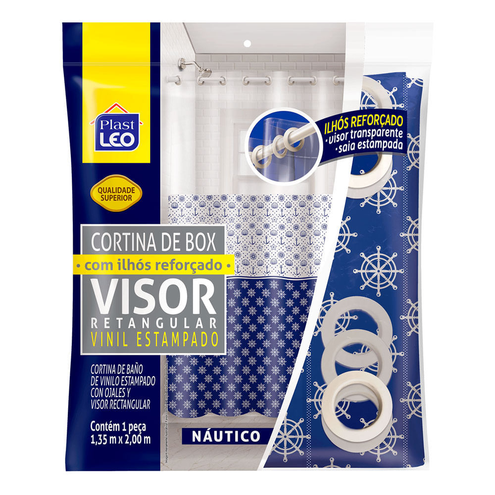 Cortina para Box Plast Leo Vinil com Ilhós e Visor Retangular 1,35x2,00m Estampada Náutico em Oferta na Shopee