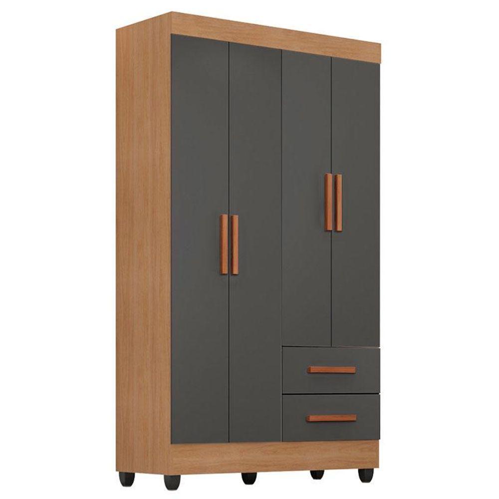 Guarda Roupa Solteiro Lite 4 Portas Nature Cinza - Móveis Leão