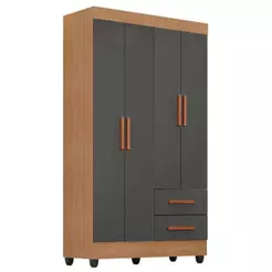 Guarda Roupa Solteiro Lite 4 Portas Nature Cinza - Móveis Leão