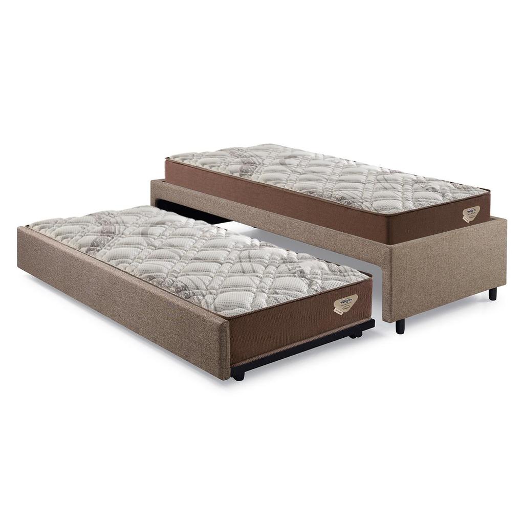 Bicama Box Solteiro 103x208 Linho Marrom com 2 Colchões Relax Adorabile Molas Ensacadas Ecoflex