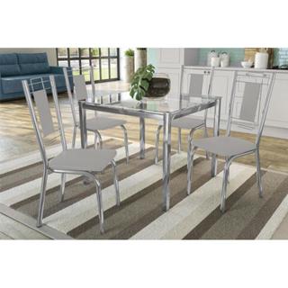 Sala de Jantar Completa Reno c/ Tampo de Vidro 90x90cm e 4 Cadeiras Florença Cromada/Branco 106 - Kappesberg em Oferta na Shopee