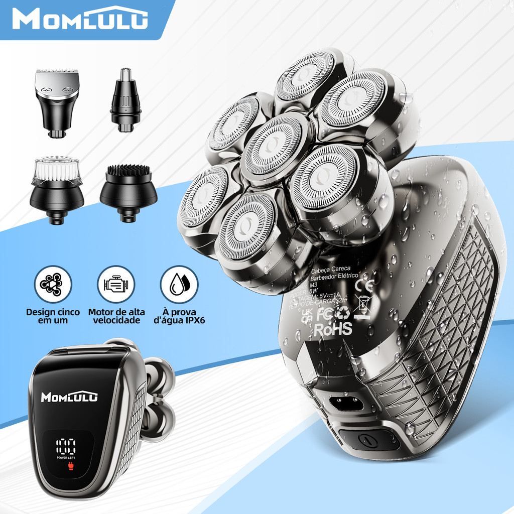 MOMLULU 7D Careca Aparador Cabelo Barba Conjunto de Beleza Maquina Barbeador Elétrico Recarregável Prova D'água