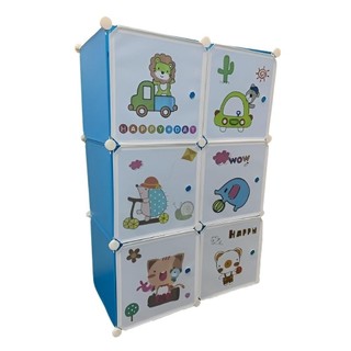 Guarda Roupa Infantil Portatil Armario Modular Organizador Brinquedos Sapateira 6 Portas Desmontavel Meninos Azul