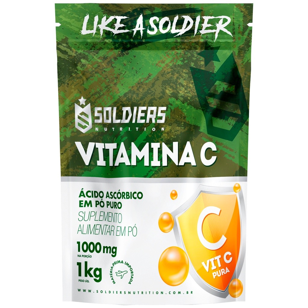 Vitamina C em Pó Ácido Ascórbico 1kg 100% Puro Importado Soldiers Nutrition Multivitamínico Completo Saúde Imunidade em Oferta na Shopee