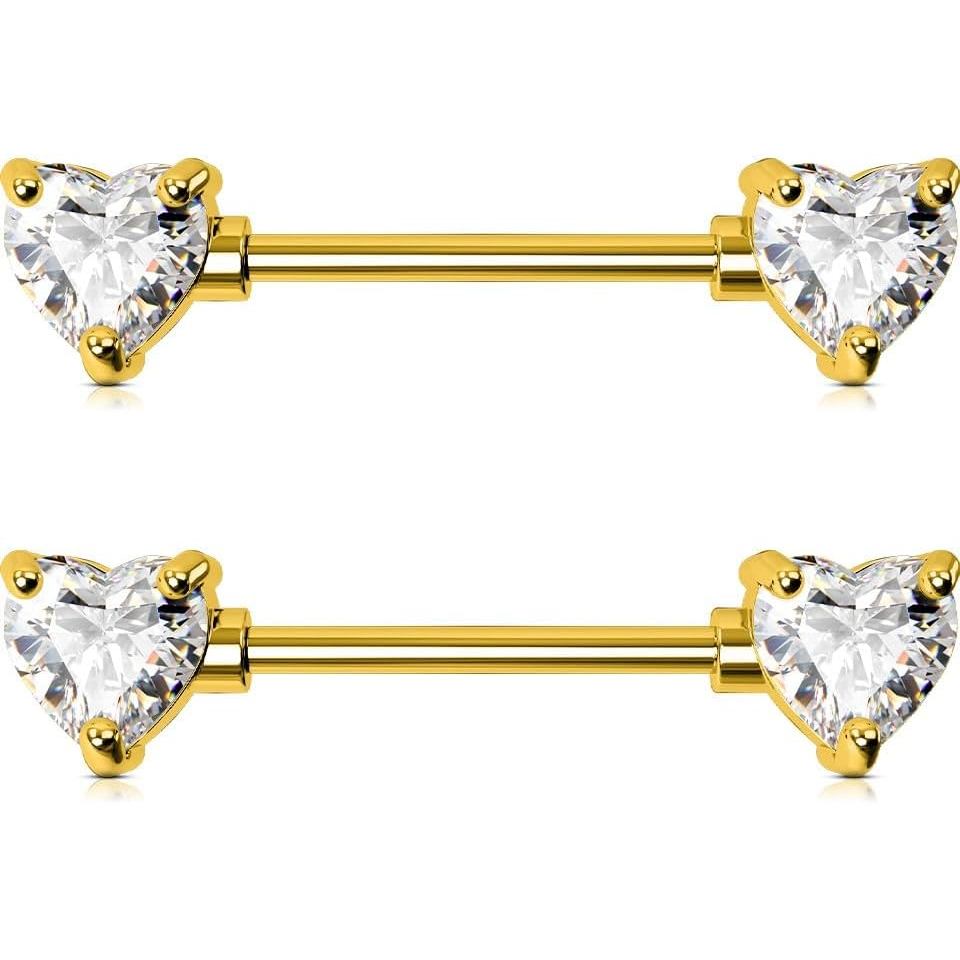 Par Piercing Mamilo Coracao Zirconia Cravejada Aco Cirurgico