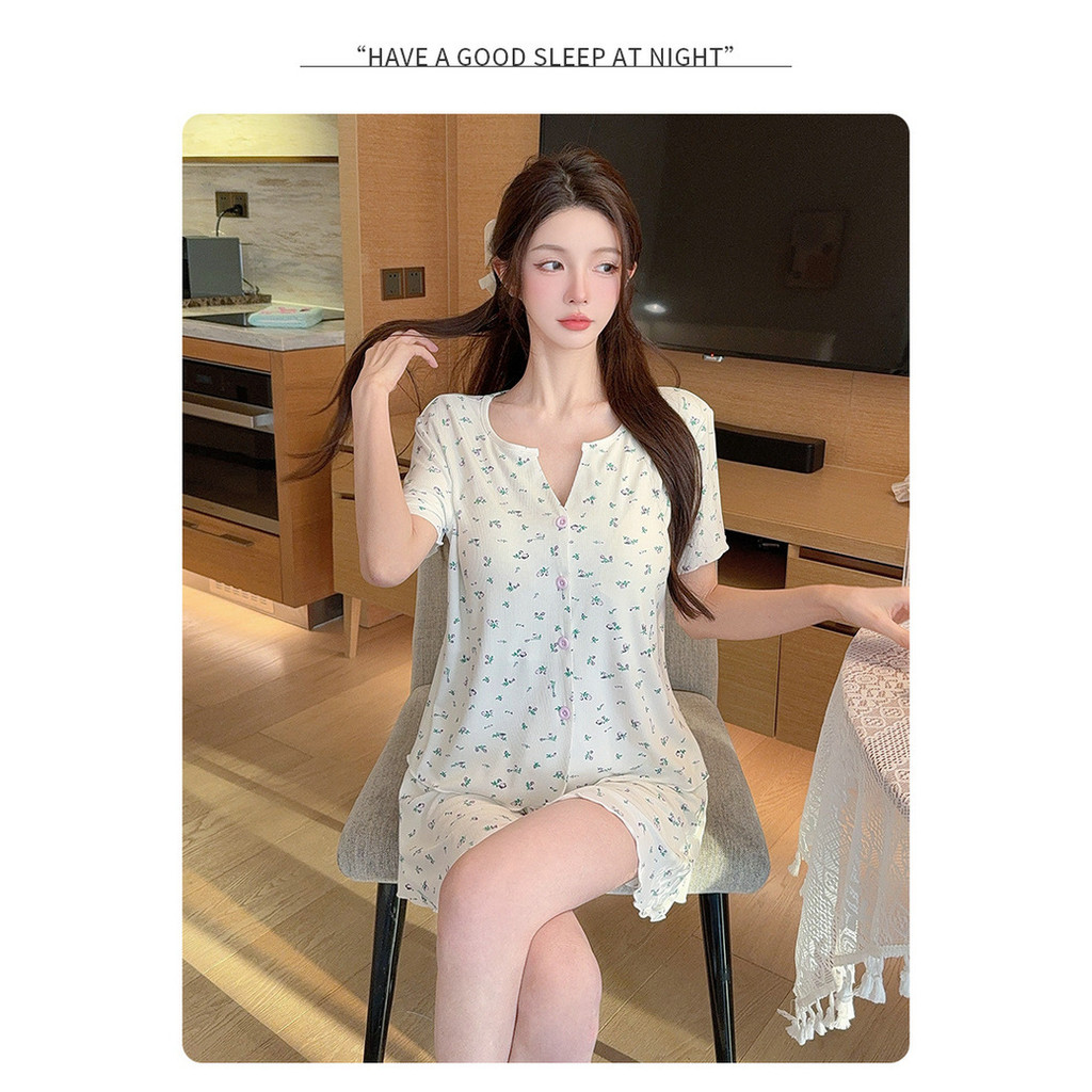 Imagem Verão Modal algodão novo estilo feminino Shorts de manga curta pijamas conjunto macio confortável Loungewear versão de a