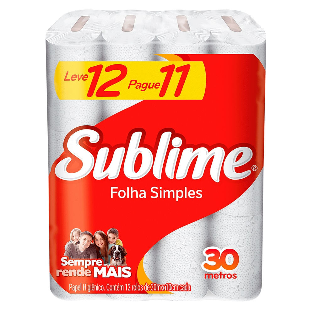 Papel Higiênico Sublime Folha Simples 30 Metros 12 Unidades em Oferta na Shopee