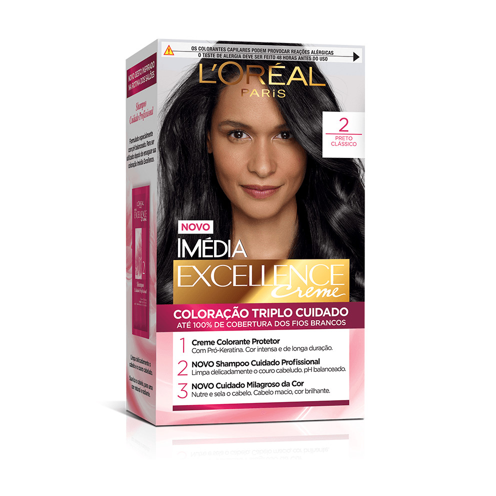 Kit Tintura Imédia Excellence L'Oréal Preto Classico 2 em Oferta na Shopee