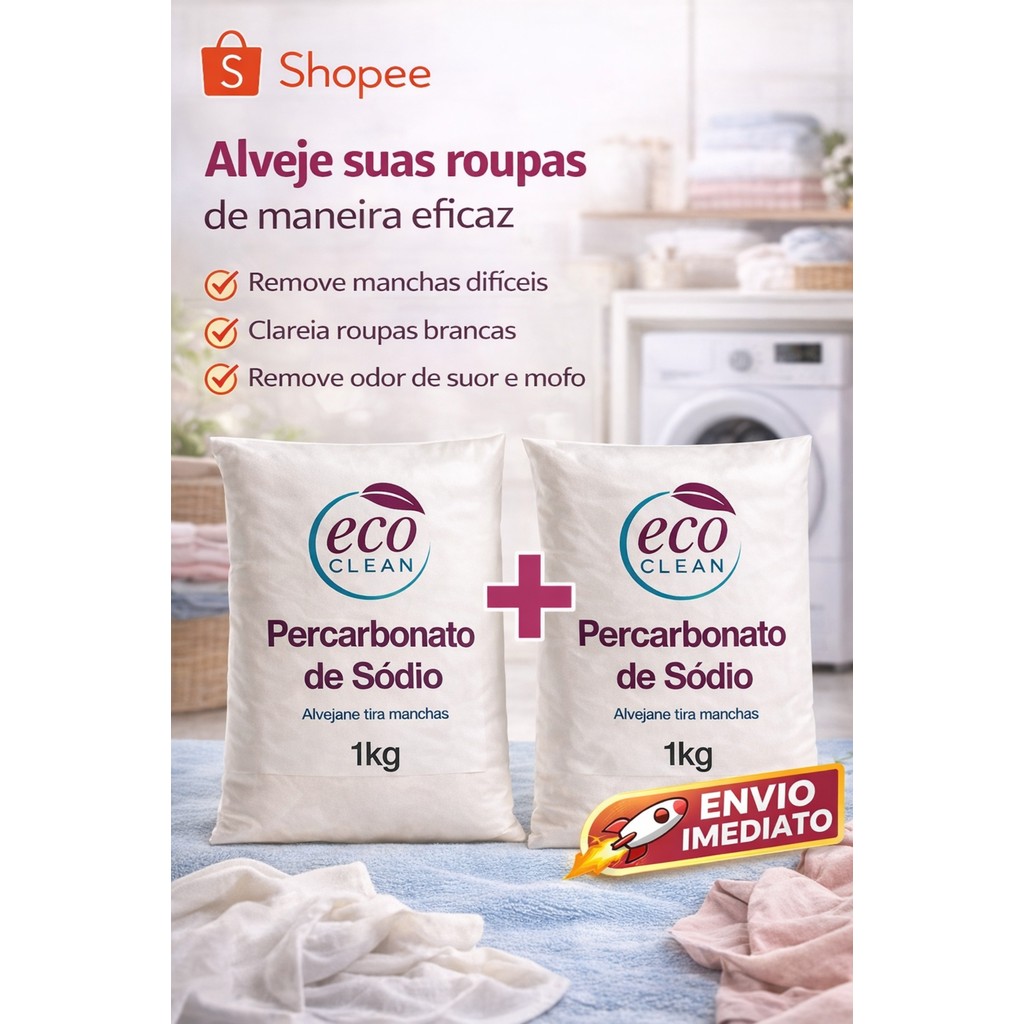 Kit Percarbonato de Sódio + Alvejante de Roupas em Pó 1kg Tira Manchas