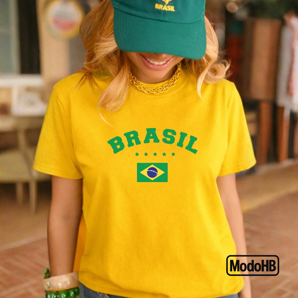 Camiseta T-shirt Feminina Brasil Core 100% Algodão Brazil Tendencia Copa do Mundo Verão 2026