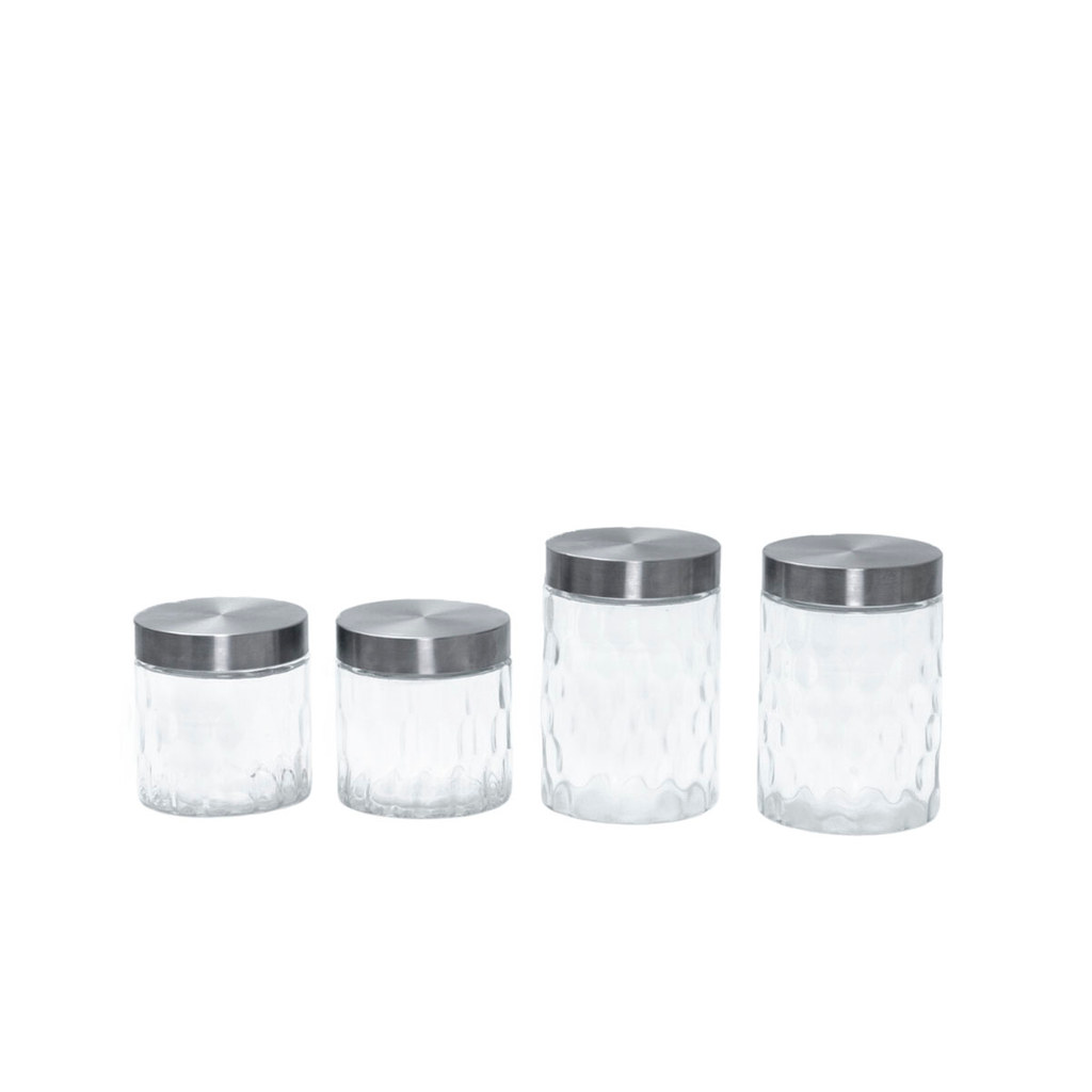 Kit 4 Potes de Vidro com Tampa Inox Bolhas Redondo 800ml E 1300ml - Mozcada