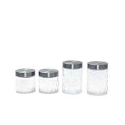 Kit 4 Potes de Vidro com Tampa Inox Bolhas Redondo 800ml E 1300ml - Mozcada