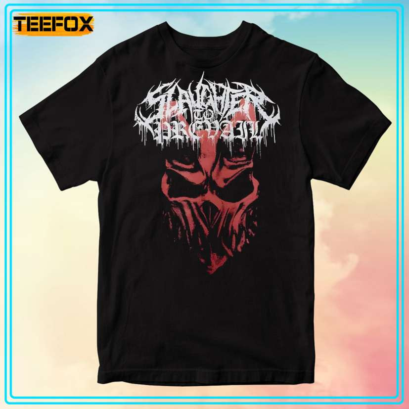 Camiseta Masculina Feminina Oversized Estampa Slaughter to Prevail Caveira Vermelha T-shirt Streetwear Death Metal