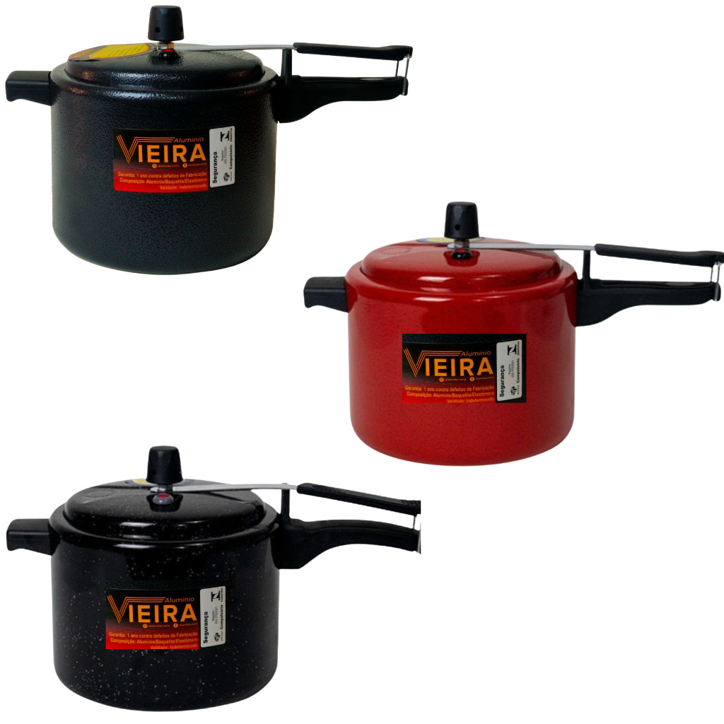 Panela De Pressão 7L Preta, Vermelha ou Craqueada Vieira Testada e Certificada Pelo Inmetro Ótima Pressão 7 Litros