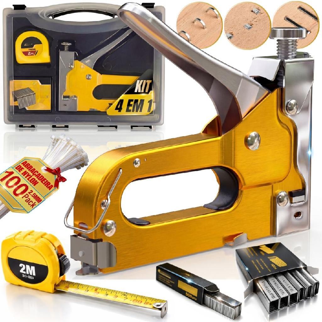 Kit Grampeador Profissional Tapeceiro 3 Em 1 Com Maleta Pro