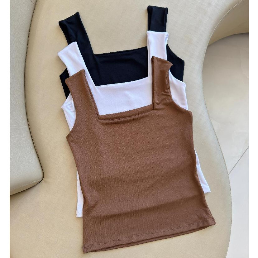 Kit 3 Blusas Feminina Regata Decote Quadrado Reto Suplex Verão Básica Lisa Moda Elegante Tendência Blogueira Gringa
