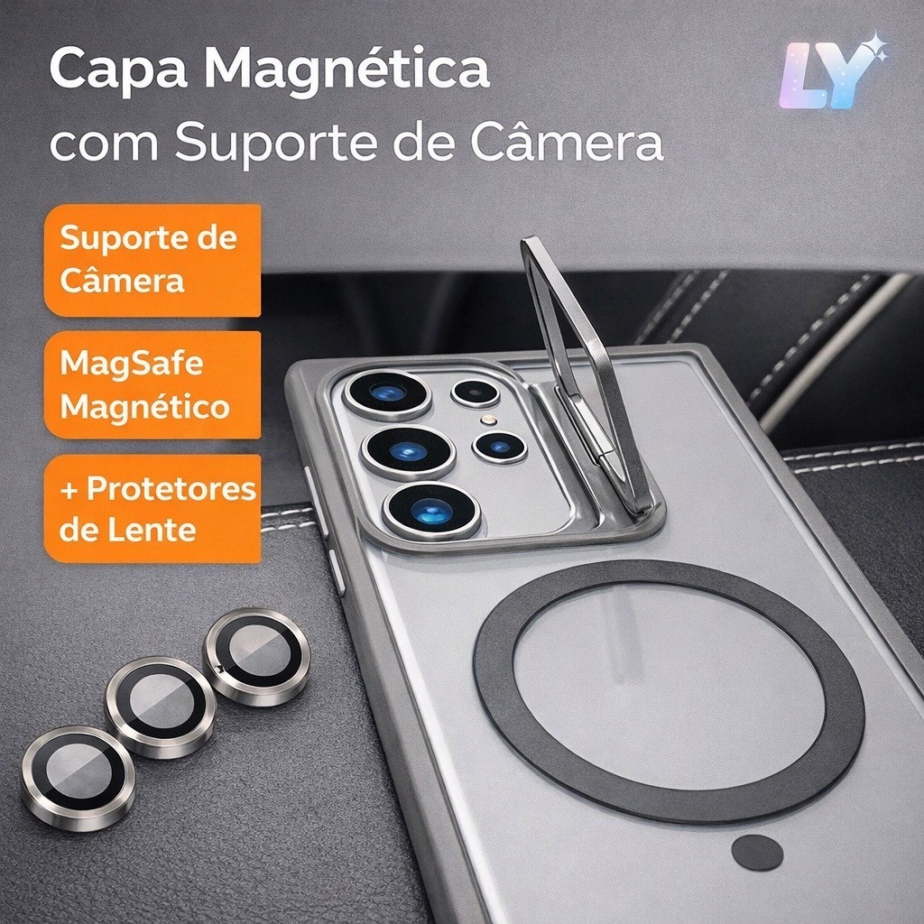 Capa MagSafe Magnética para Galaxy S23 S24 S25 FE Plus Ultra Edge Transparente Antichoque com Lente Metal em Oferta na Shopee
