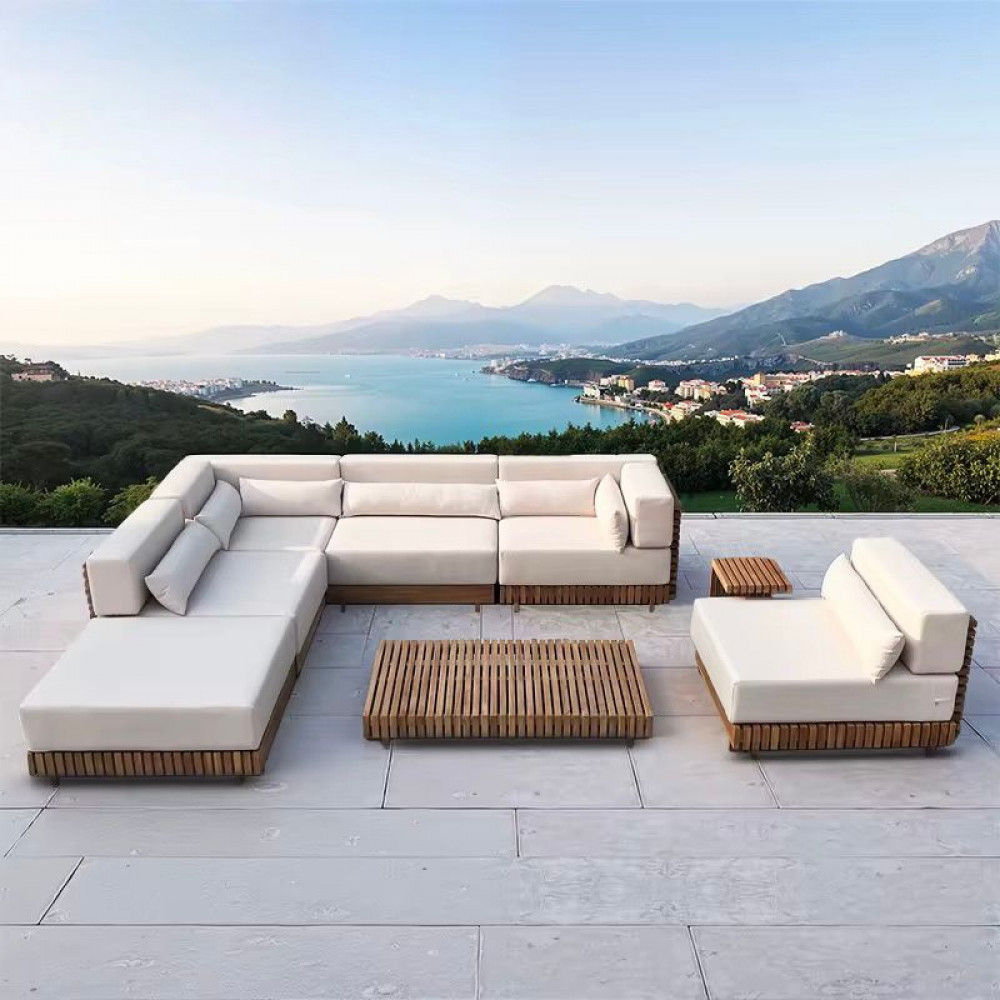 Sofá Modular Imperador para Área Externa Varanda Jardim Piscina em Madeira Cumaru com Tecido Impermeável Trama Original