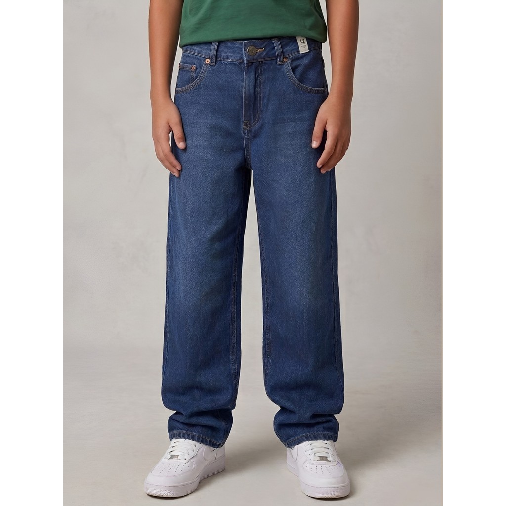 Calça Jeans Baggy Juvenil Streetwear Algodão Premium Casualidade Regulagem no Cós Moderno