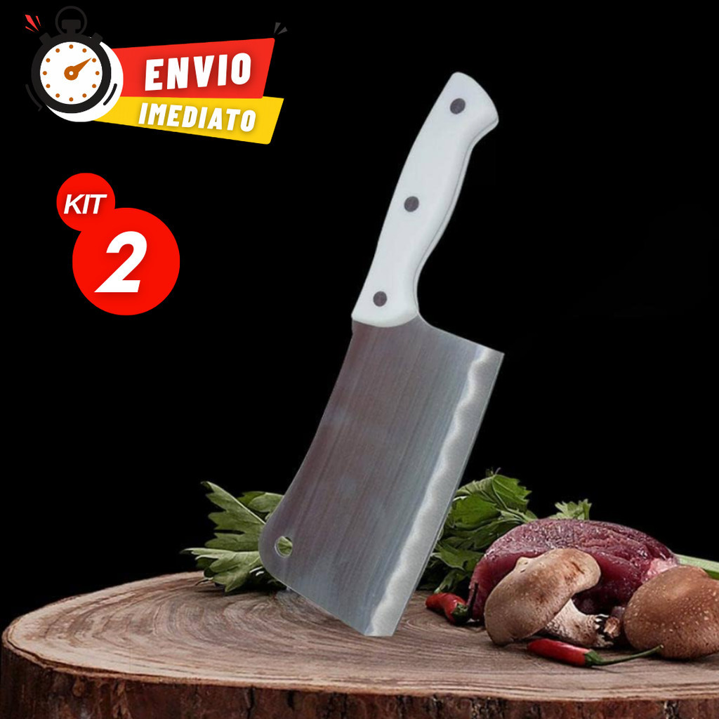 Kit de Cutelos 2 / 1 Unidades Faca Machadinha inox 6 Polegadas Profissional Açougueiro Medida 27cm Aço Inox