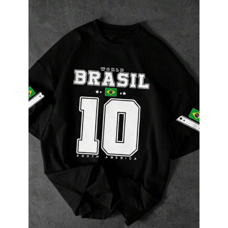 Camiseta Masculina de Futebol BRASIL Manga Curta Streetwear