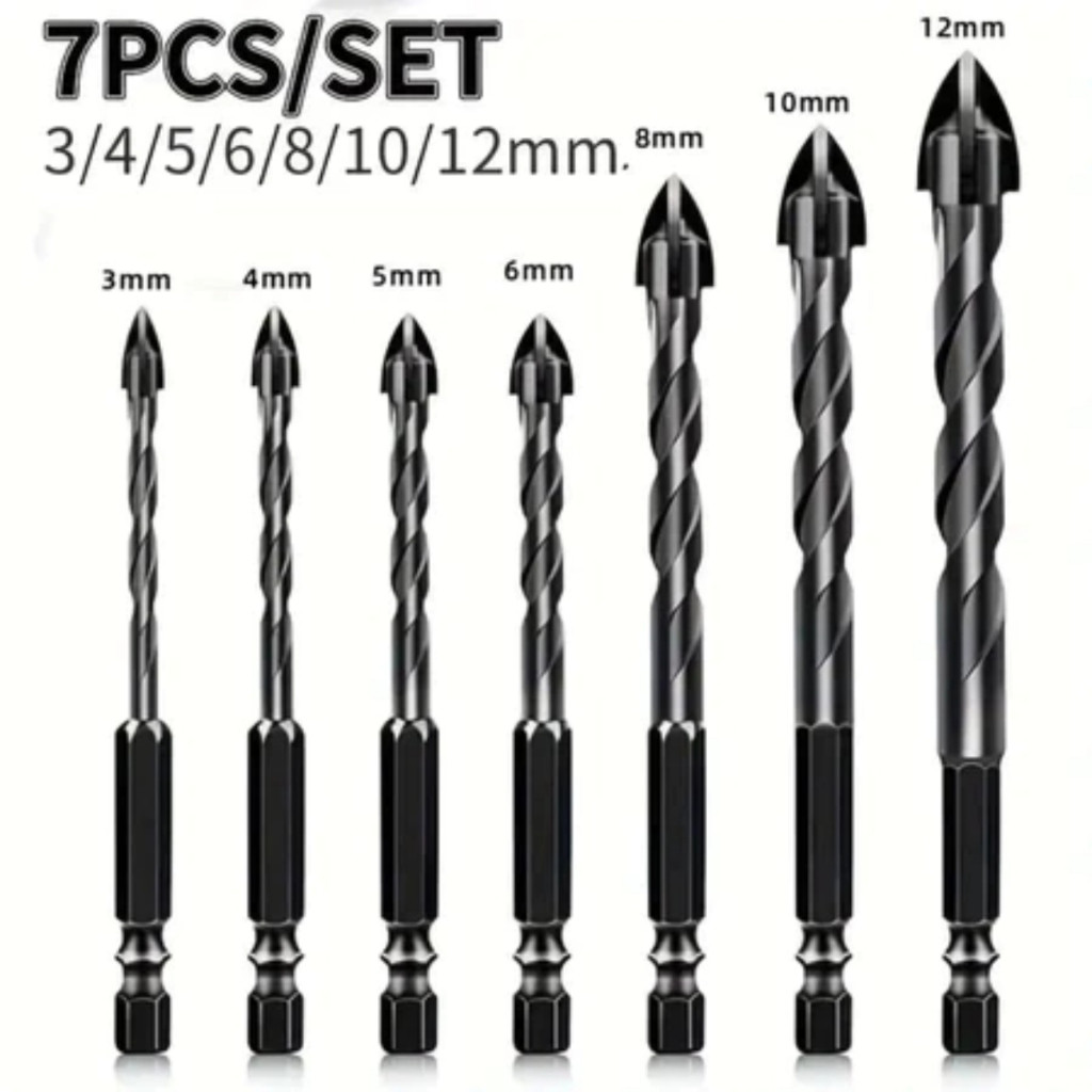 Kit 7 Brocas de carboneto Triangular Titânio Profissionais 3-12mm Para Fura Tudo