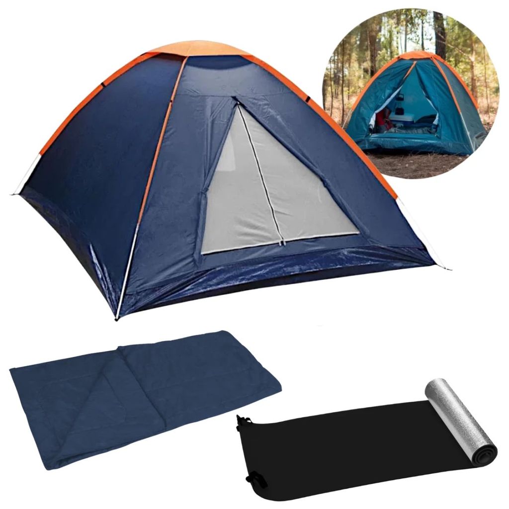 Kit Barraca Panda 2 Pessoas 600mm Impermeável + Saco de Dormir + Isolante Térmico Camping Trilha Aventura