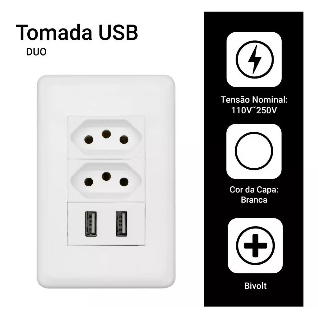 Tomada Parede Com 2 Usb E 1 TYPE -C CarregadoR TURBO 20W CP*102 EX-5612 em Oferta na Shopee