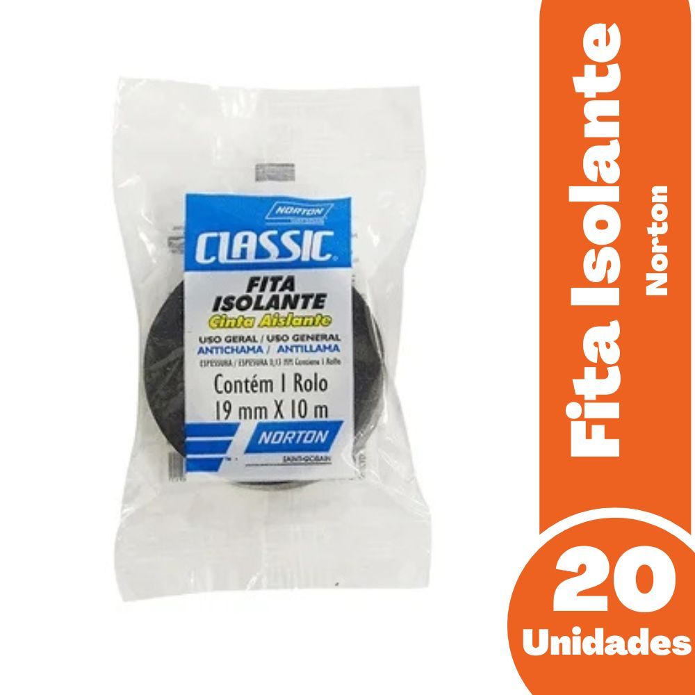 Kit 20 Fitas Isolante Norton Classic 19mm X 10m Importada - Embalagem Preto