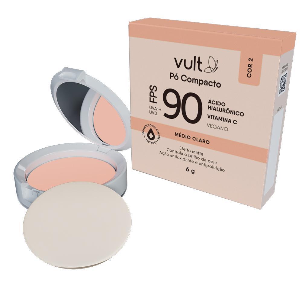 Pó Compacto Vult Facial Médio Claro Cor 2 FPS 90 Vult 6g